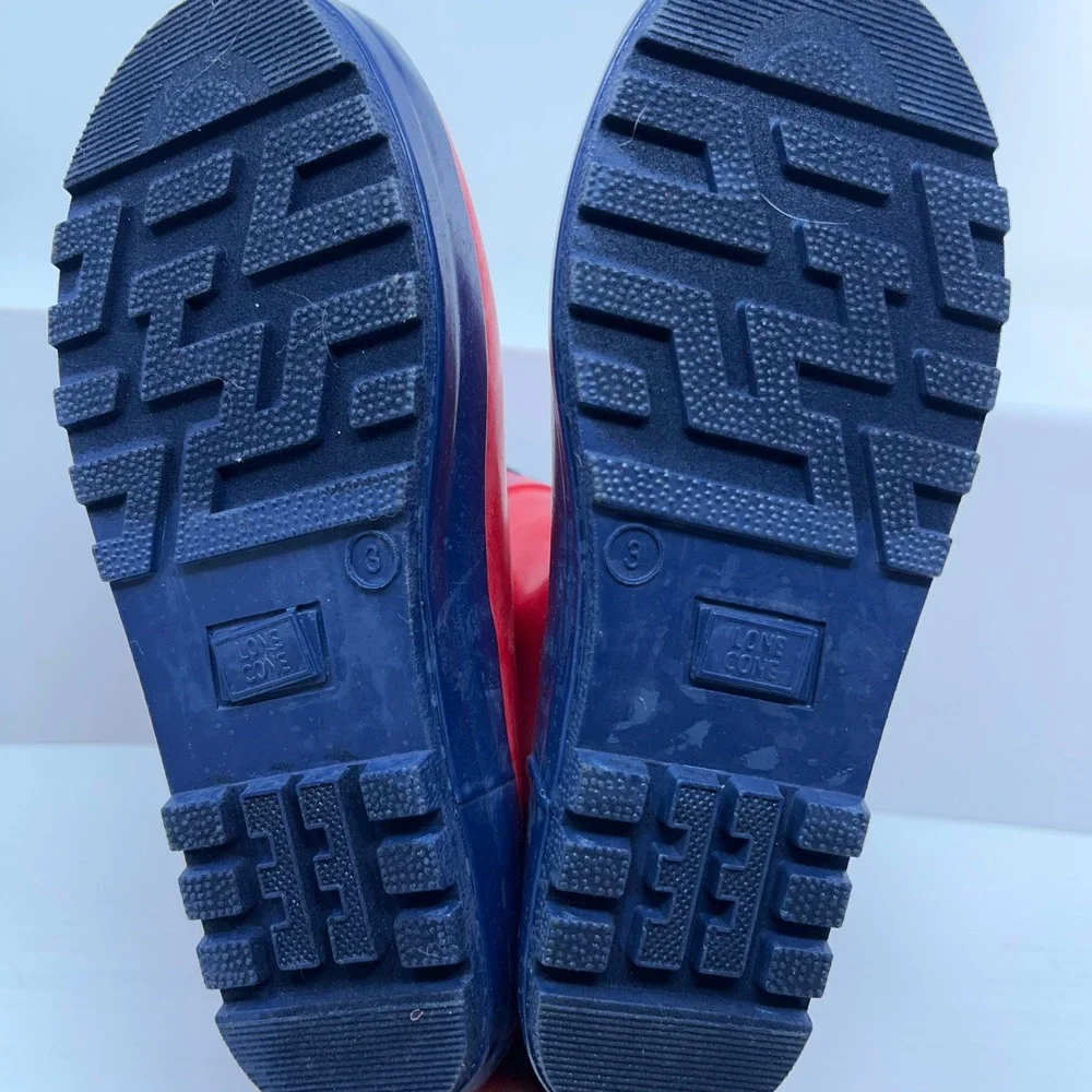 Lone Cone Kids Size 3 Red Navy Blue Waterproof Rubber Pull On Rain Boots New